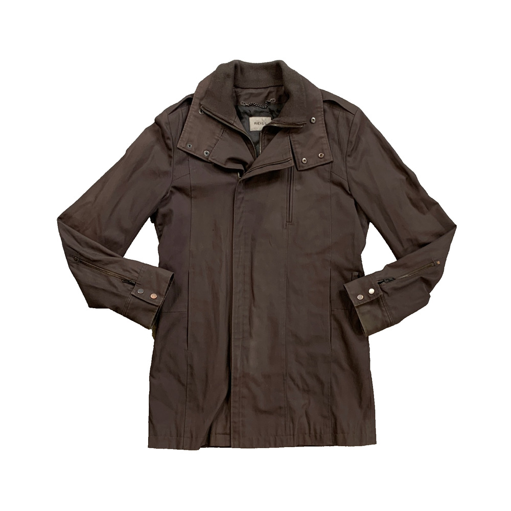 Reiss Jacket Mens S Small Brown Double Full Zip Lined Mid-Length Coat Overcoat